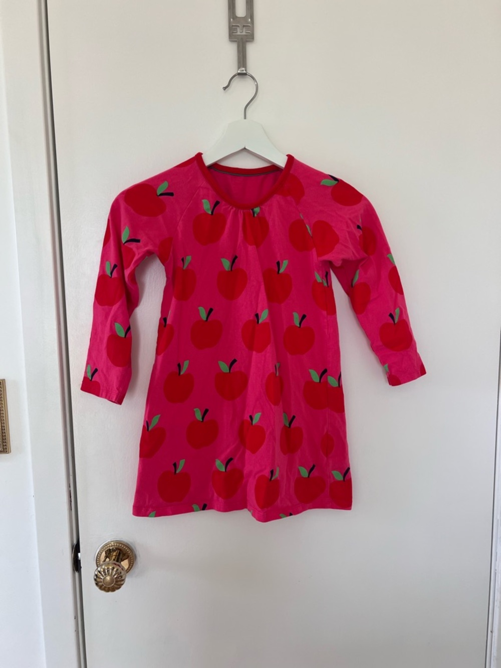 Pink Apple Print Long-Sleeve Kids Dress